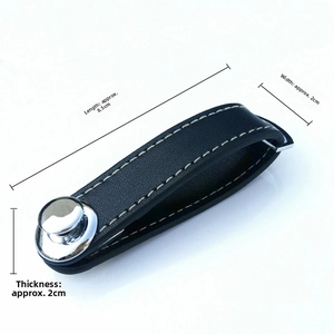 Detailed view of genuine leather key organizer with silver metal clasp and size dimensions