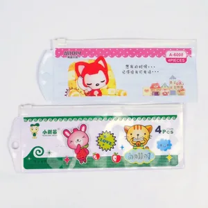 Clear PVC zipper pencil cases with cartoon cat and rabbit prints for students 20cm