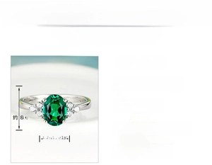 Macro view of emerald cubic zirconia ring with dimensions 6x8mm and white gold plating