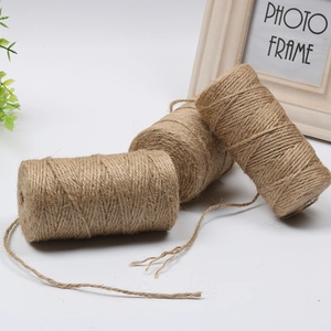 Three stacked rolls of natural jute twine for DIY crafts and gift wrapping projects