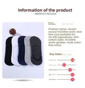 Détails des chaussettes invisibles en coton avec spécifications techniques et matériaux