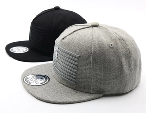 Men's hip hop snapback baseball caps with American flag embroidery in black and gray