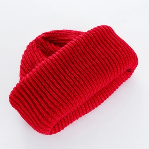 Winter warm red knitted beanie hat with thick cuffed design for adult daily wear