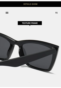 Detail of the high-quality glossy black square frame texture of these polarized sunglasses
