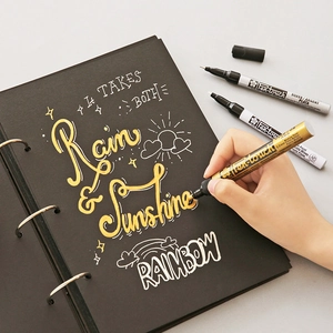 Metallic Paint Marker Pens Aluminum Gold Silver White Opaque Permanent Ink For Dark Paper DIY Art Drawing Waterproof