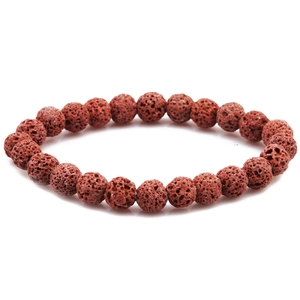 Macro shot of 8mm red volcanic lava stone beads showing natural porous texture