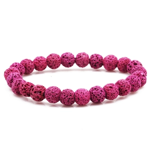 8mm hot pink lava stone beaded bracelet with natural porous texture on white background