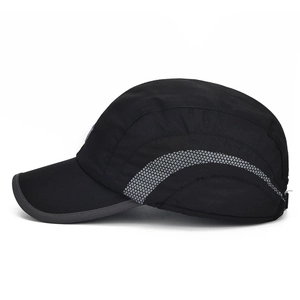 Men's winter thermal baseball cap in black with gray reflective side stripes