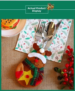 Detail of reindeer felt cutlery pouch with stainless steel knife, fork and spoon set