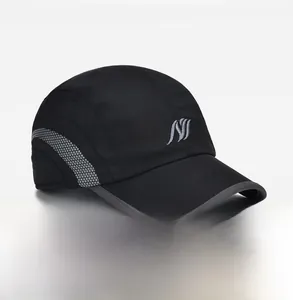 Detail view of winter baseball cap with gray side vents and embroidered wave logo