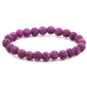8mm purple lava stone bead bracelet featuring natural volcanic rock textures on white background