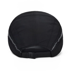 Men's winter thermal baseball cap in black with reflective gray dots and buckle strap