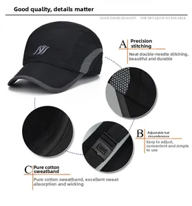 Detail showing precise double stitching and adjustable buckle on black baseball cap