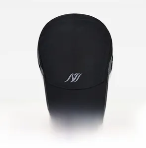 Top view of black thermal winter baseball cap with breathable mesh and wave embroidery