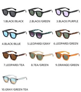 Grid display of vintage oval sunglasses in ten assorted frame and lens color options