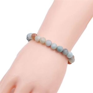Natural 8mm Amazonite beaded bracelet with colorful round gemstones on hand model