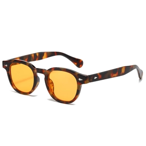 Lunettes de soleil ovales rétro écaillées avec verres orange et rivets argentés