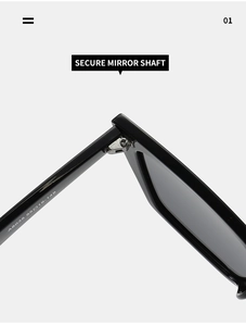 Detail view of the reinforced metal hinge and model parameters on black cat eye sunglasses