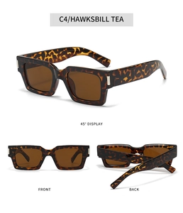 Three-angle views of C4 Hawksbill Tea tortoiseshell square sunglasses with dark tea lenses