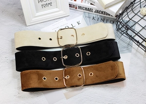 Chic velvet waist belts in beige, black, and brown with gold square buckles and eyelets