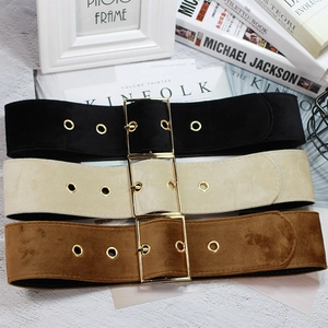 Chic velvet waist belts for dresses with large gold buckles in black, beige and brown