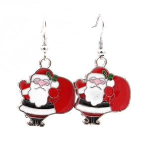 Detailed view of Santa Claus acrylic earrings with polished metal hooks and vibrant colors