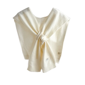 Solid white 100% wool knitted shawl with a crossover wrap design for women