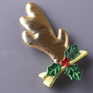 Barrettes à cheveux bois de renne de Noël avec cornes dorées, feuilles et baies