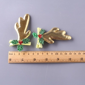 Barrettes bois de renne de Noël dorées avec baies rouges pour enfants, set festif