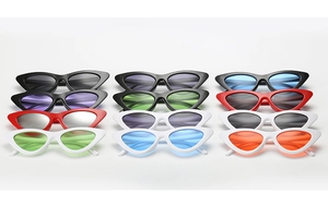 Detailed grid view showcasing retro cat-eye sunglasses in twelve vibrant fashion colors