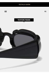 Detailed macro view of the wave-textured black frame design on these trendy Y2K sunglasses