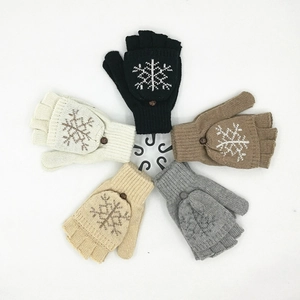 Cinq paires de mitaines convertibles d'hiver avec broderie flocon de neige en tricot