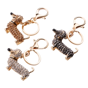 Sparkling dachshund keychains with colorful rhinestones and gold lobster clasp