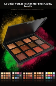 Detailed palette layout showing 12-color warm earth tones in matte and shimmer textures
