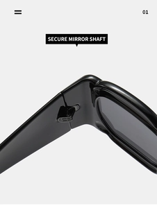 Close-up of secure metal hinge and smooth black frame on Y2K fashion sunglasses