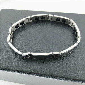 Men's magnetic stainless steel bracelet in silver and black on a premium gift box