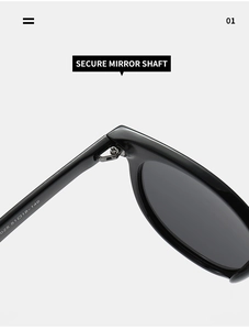 Detailed close-up showing the secure mirror shaft and hinge of these oval polarized sunglasses