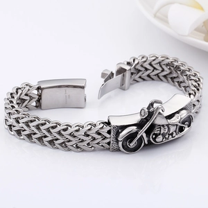Men's vintage 316L stainless steel motorcycle chain bracelet with embossed detailing