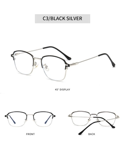 Detailed multi-angle views of retro square black and silver metal glasses frames