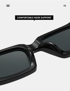 Close-up of comfortable integrated nose pads on black square fashion sunglasses