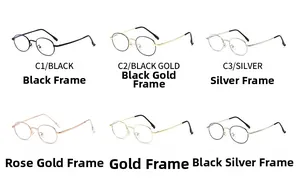 Matrix view of vintage oval metal glasses frames in six assorted minimalist finishes