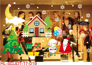 Detailed Christmas window stickers with Santa, snowman and Merry Christmas street lamp decor
