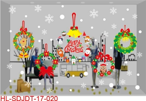 Christmas window decals set featuring Merry Christmas wreath snowman and penguin elements