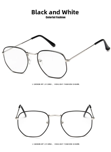 Detail view of stylish square sunglasses with a retro black and silver metal frame