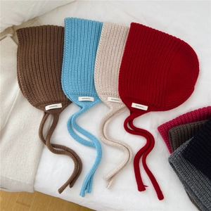 Bonnet en Laine Tricotée pour Femmes Hommes Hiver Chaud Protection Oreilles Lacet Style Cagoule Couleur Unie