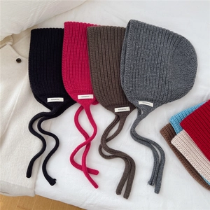 Cagoule d'hiver en tricot 100% laine avec cache-oreilles et lanières pour femmes et hommes