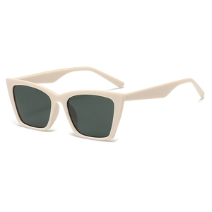 Chic cream cat-eye sunglasses with dark green lenses and a stylish squared frame for women