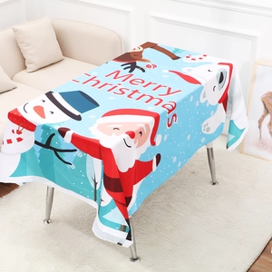 Christmas Tablecloth Twill Fabric Cartoon Santa Claus Snowman Elk Print Festive Holiday Home Party Dining Table Decor