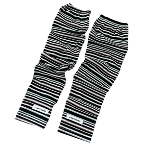 Striped cooling arm sleeves for sun protection with knitted stripes and brand label