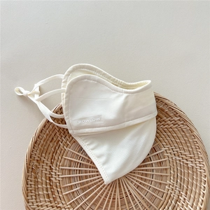 Detail view of white breathable sun mask with adjustable ear straps and mesh fabric